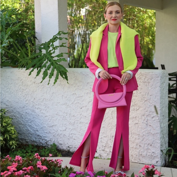 Fuchsia pants with front slits. Size S - Picture 3 of 13